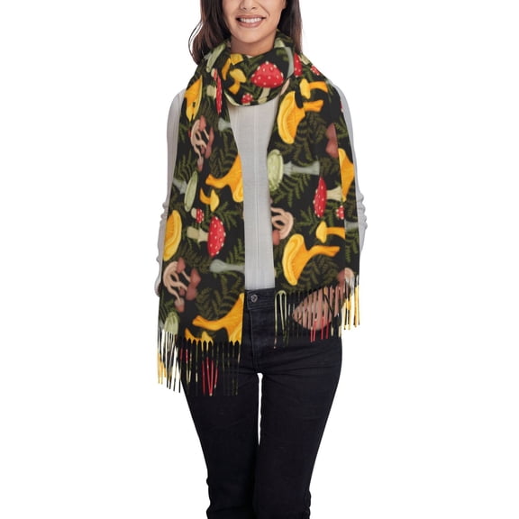 Easygdp Mushrooms And Fern Stems Women's Scarf Womens Winter Scarf, Fashion Scarfs for Women, Shawls and Wraps, Long Blanket Scarf