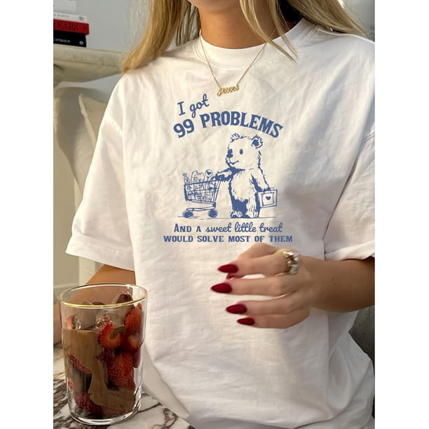 Camisetas gráficas para mujer, de manga corta, de algodón, para verano1pc Vintage Style Women'S T-Shirt, Casual Round Neck Short Sleeve Top with Geometric Bear Print, Polyester Regular Length Summer