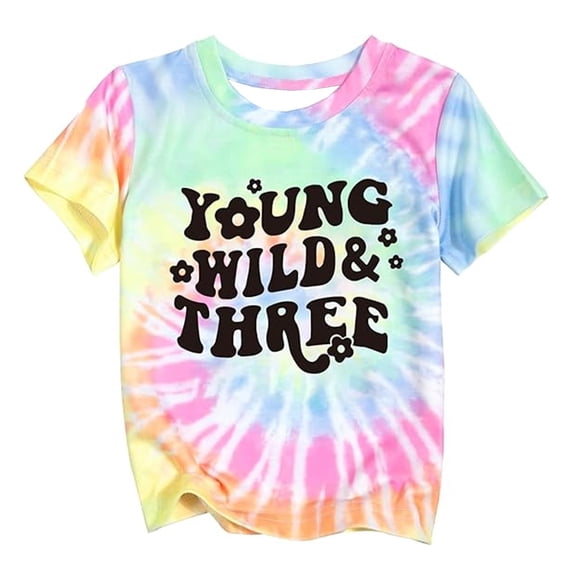 Girls Tshirts Breathable Short Sleeve Crew Neck Letter Print Tee for Everyday Wear Girls Tops Blue 1 Years-2 Years