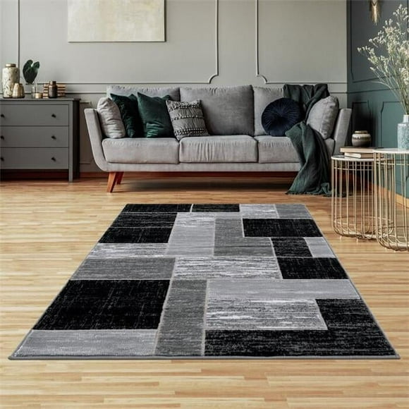 Lbaiet SL973C57 Black Verena Tapis Rectangulaire Géométrique 5 x 7 Pieds, Noir & Gris