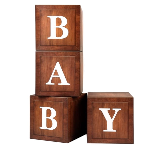Cajas de madera para baby shower para decoración de fiesta, tamaño WLMALL, 4 bloques