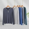 thumbnail image 4 of Lovskoo Summer Tops for Women 2024 Round Neck Long Sleeve Solid Color Blouse Plain Casual Trendy Regular Sleepwear Tops Gray, 4 of 4