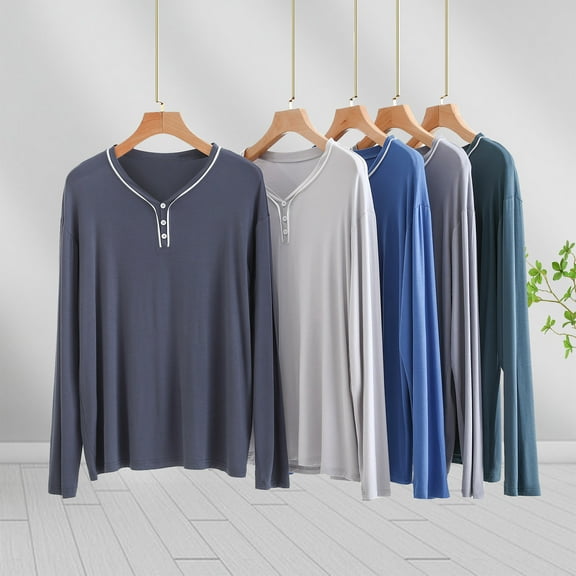 Sakmal Pajama Tops for Women Plus Size Long Sleeve Pullover Cotton Sleepwear Blue Crew Neck Sleepwear for Women L