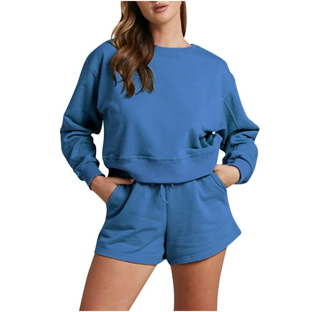Yuyuzo Womens Sweatsuits 2 Piece Set Long Sleeve Oversized Sweatshirts and Shorts Matching Sweat Set Tracksuits