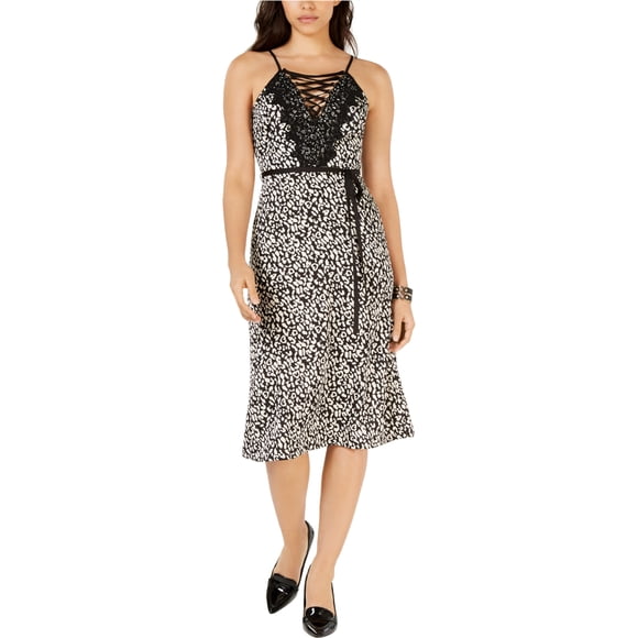 JOA Womens Belted Lace Up Slip Dress, Negro, Mediano