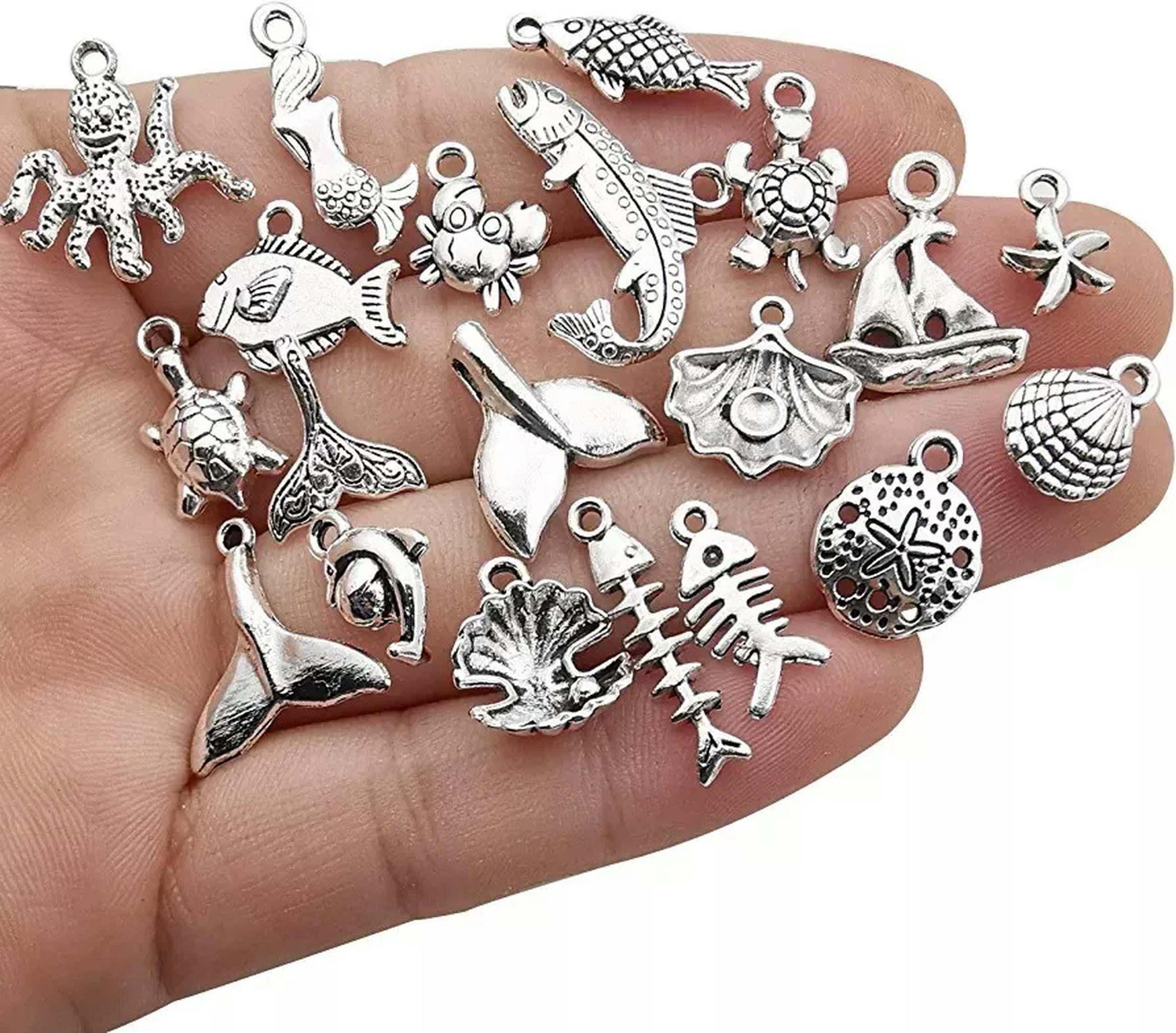 U8MO Sea Charms Bulk Lot Ocean Jewelry Making Supplies Beach Themed Silver 100pcs