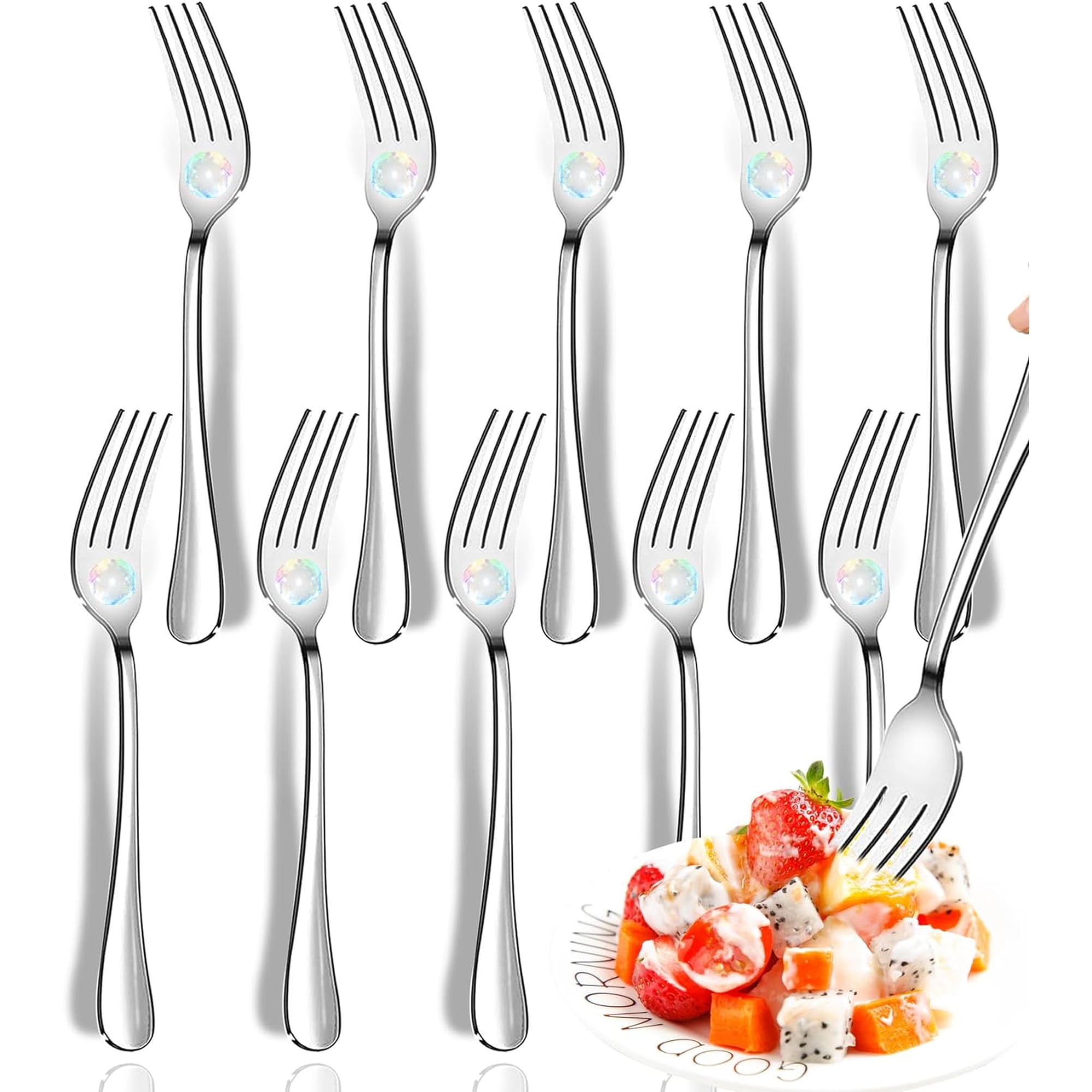 Forks, Set of 10 Top Food Grade Stainless Steel Silverware Forks, Flatware Set,8 Inches, Mirror Finish & Dishwasher Safe, New Apartment Essentials Cutlery Set