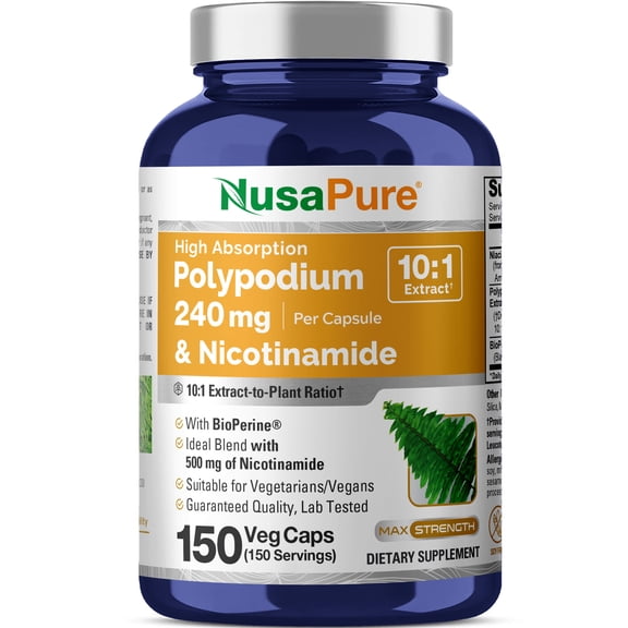 NusaPure Polypodium Nicotinamide Capsules, 240 mg, 150 Veg Capsules (Non-GMO, Soy Free)