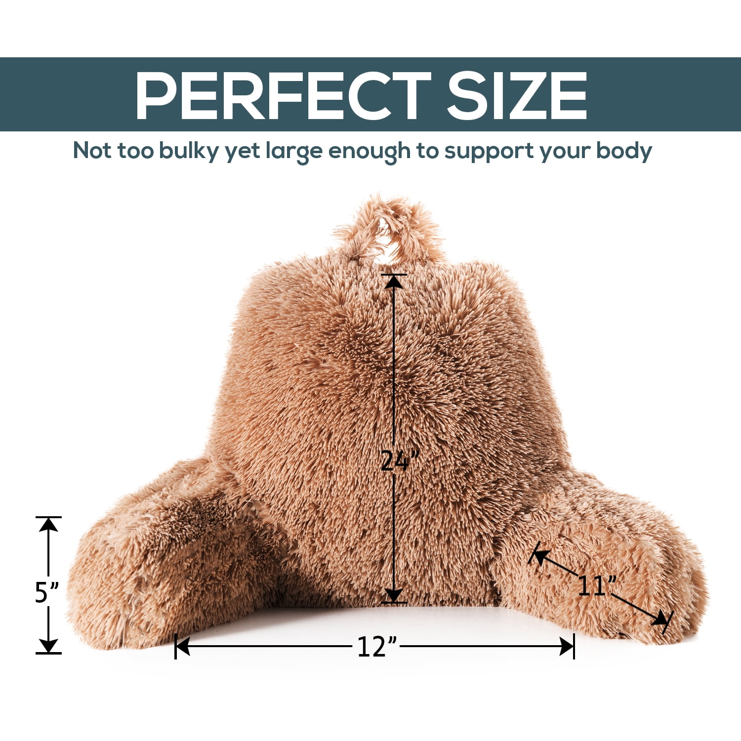 Cheer Collection Fluffy Reading Pillow - Long Shaggy Hair TV and Gaming Pillow with Armrest