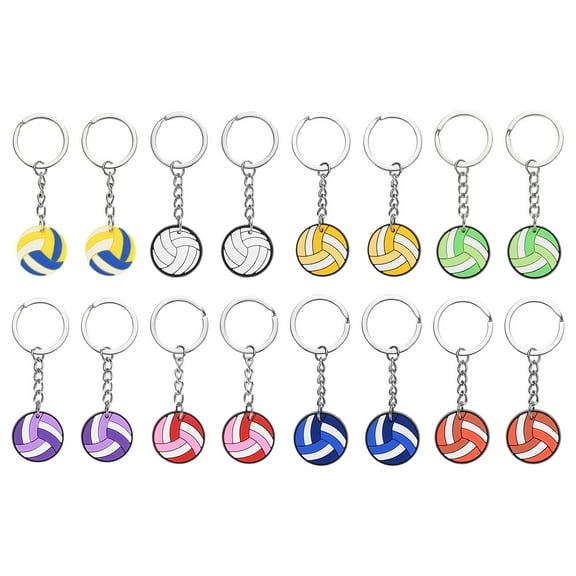 16 Pcs Volleyball Keychain Bulk, Volleyball Keychains with Metal Ring Backpack Charm Team Gifts Sports Party Favors, 8 Colors