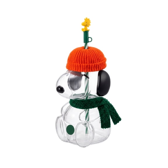 20oz Snoopy Cup Tumbler With Straw, Removable Knit Hat & Scarf, Cute Novelty Glass Cup for Iced Coffee & Cold Drinks,Snoopy Cup Tumbler B