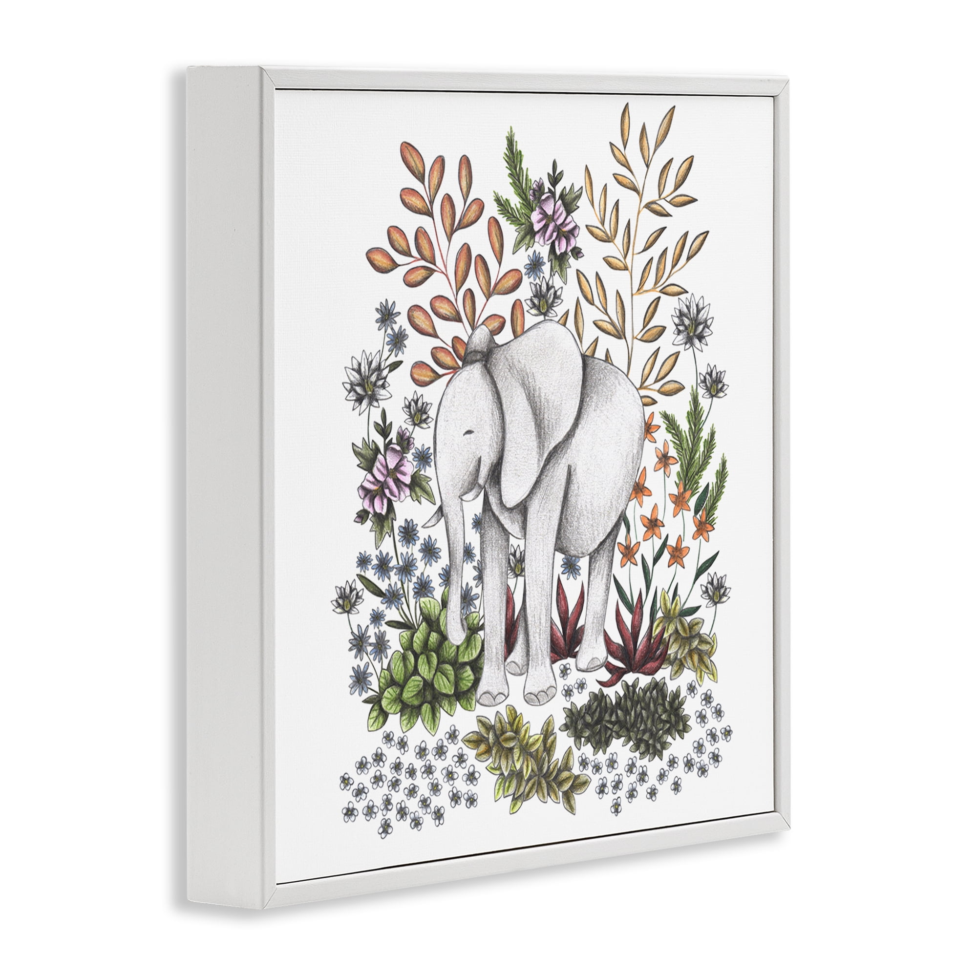 Jungle Wildlife Elephant White Framed Giclee Art, design by Cecilia Battaini