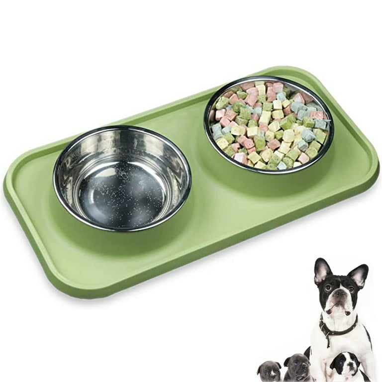 Pet Double Dog Bowls Stainless Steel Pet Bowls & Dog Water Bowls with  No-Spill and Non-Skid, Feeder Bowls with Dog Bowl Mat for Dogs Cats 