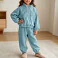 thumbnail image 6 of DJDLJWCJ Toddler Girls 2 Piece Fleece Lined Outfit Set Quarter Zip Stand Collar Sweatshirt with Elastic Waist Jogger Pants Blue Size 6-9M, 6 of 8