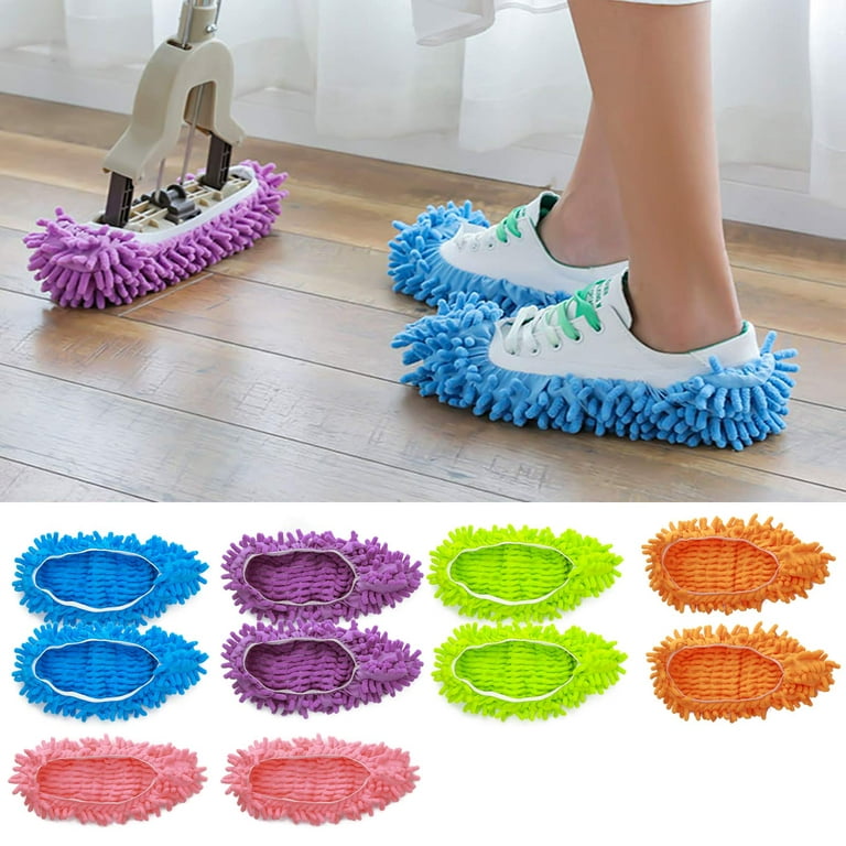 2 Pcs Multi Function Duster Mop Slippers Shoes Cover Chenille Fiber  Washable Foot Socks Floor Cleaning Tools Shoe Cover for Bathroom (Purple) 