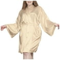 thumbnail image 1 of Bata kimono de satén para mujer talla grande - Ropa de dormir corta y sedosa - Cuello en V con cinturón - XL-4XL, 1 of 5