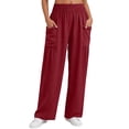 thumbnail image 7 of Favoffer Women Elastic Waist Long Pants Solid Color Ruched Casual Pants Breathable Relaxed Fit Bottoms Fold Hem Pants with Side Pockets for Daily Lounge, 7 of 7