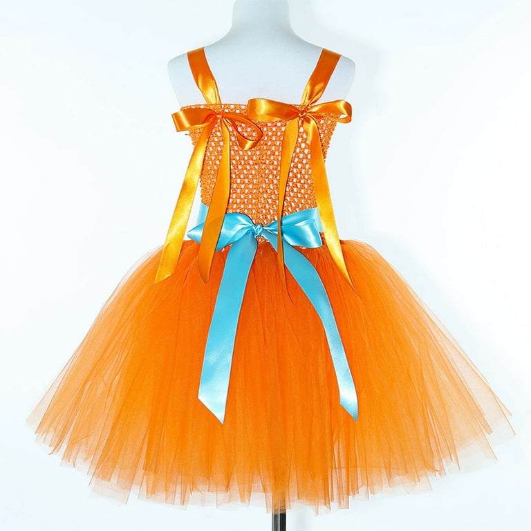 FYEGRE Elegant Kids Performance Set Fairy Party Outfit Court Style Tutu  Skirt Dress For Girls Orange S=2-3Y - Walmart.com