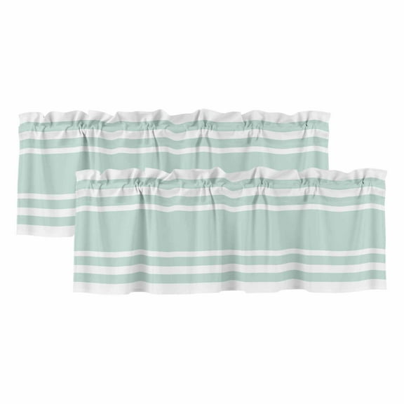2 Pack Aqua White Valance for Window Stripe Kitchen Valance Rod Pocket Short Curtain Topper Decorative Window Treatment for Living Room Bedroom 42"x18"