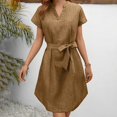 thumbnail image 2 of Robe Décontractée Unie à Manches Courtes Col en V pour Femmes - Coupe Ample pour Usage Quotidien, 2 of 5