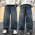 thumbnail image 2 of Teen Boys Wide Leg Baggy Jeans Soft Elastic Waist Denim Pants Kids Vintage Casual Straight Leg Trousers Youth Husky Jeans, 2 of 9