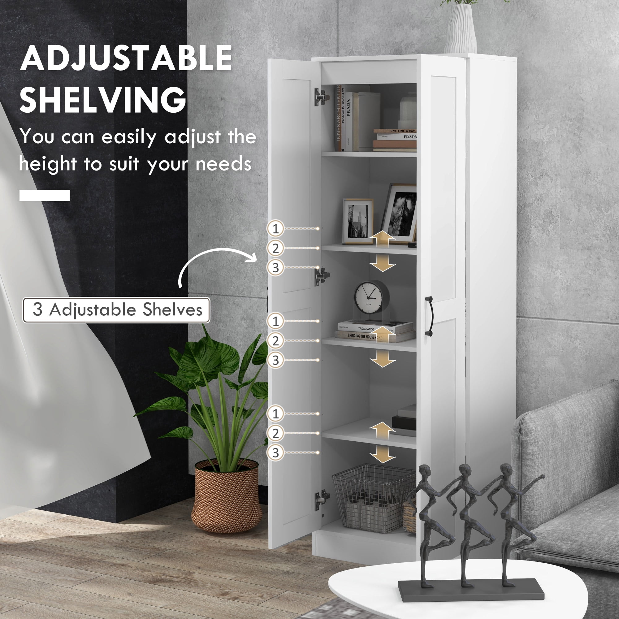 HOMCOM Storage Cabinet, Adjustable Shelves, Pantry Cupboard, White