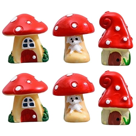 

6Pcs Mini Mushroom Crafts Miniature Mushroom Statues Mushroom House Micro Landscape Decors