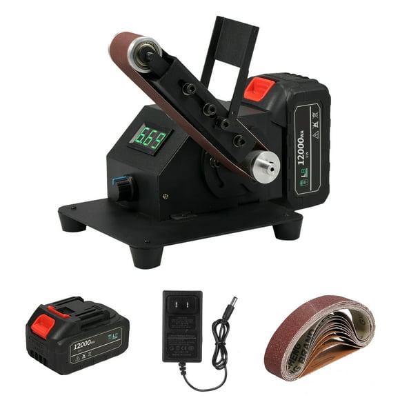 Mistaha 350W Lithium Electric Variable Speed Mini Grinding Polishing Belt Machine Set with 2400mAh Battery - Black - US Plug - Dual Charging - Standard Edition