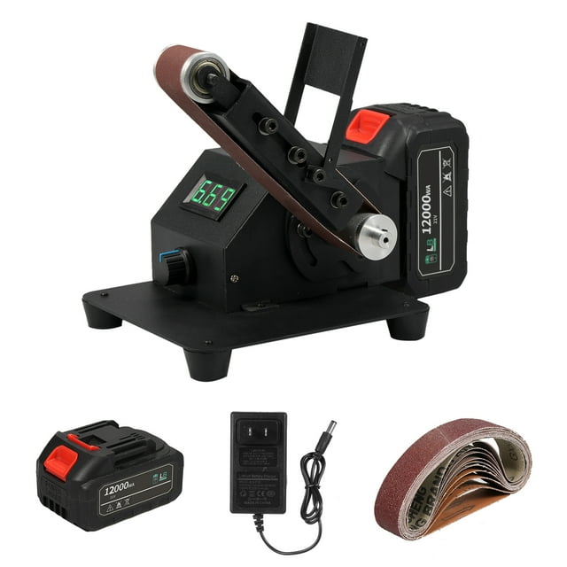 Mistaha 350W Lithium Electric Variable Speed Mini Grinding Polishing Belt Machine Set with 2400mAh Battery - Black - US Plug - Dual Charging - Standard Edition