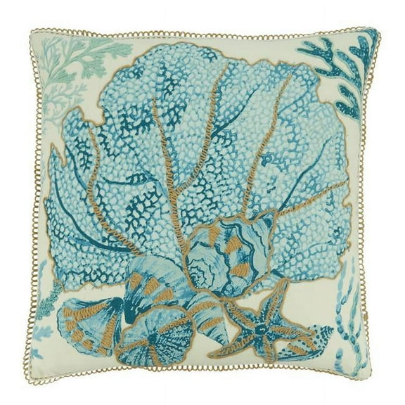 Saro Lifestyle 7122.A20SP 20 in. Poly Filled Sea Fan Throw Square Pillow, Aqua