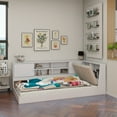 thumbnail image 3 of Wooden Twin Size L-shaped Daybed Floor Corner Bed with Storage Bookcase and Upholstered Headboard and USB Charging Ports for Limited Space, White, 3 of 14