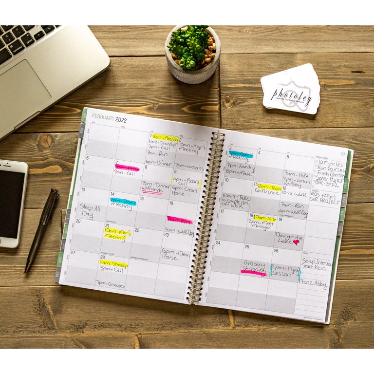 WORK FROM HOME Monthly/Weekly Planner, April 2022-June 2023, 8.75 x  11.125, Green/Teal Wave 