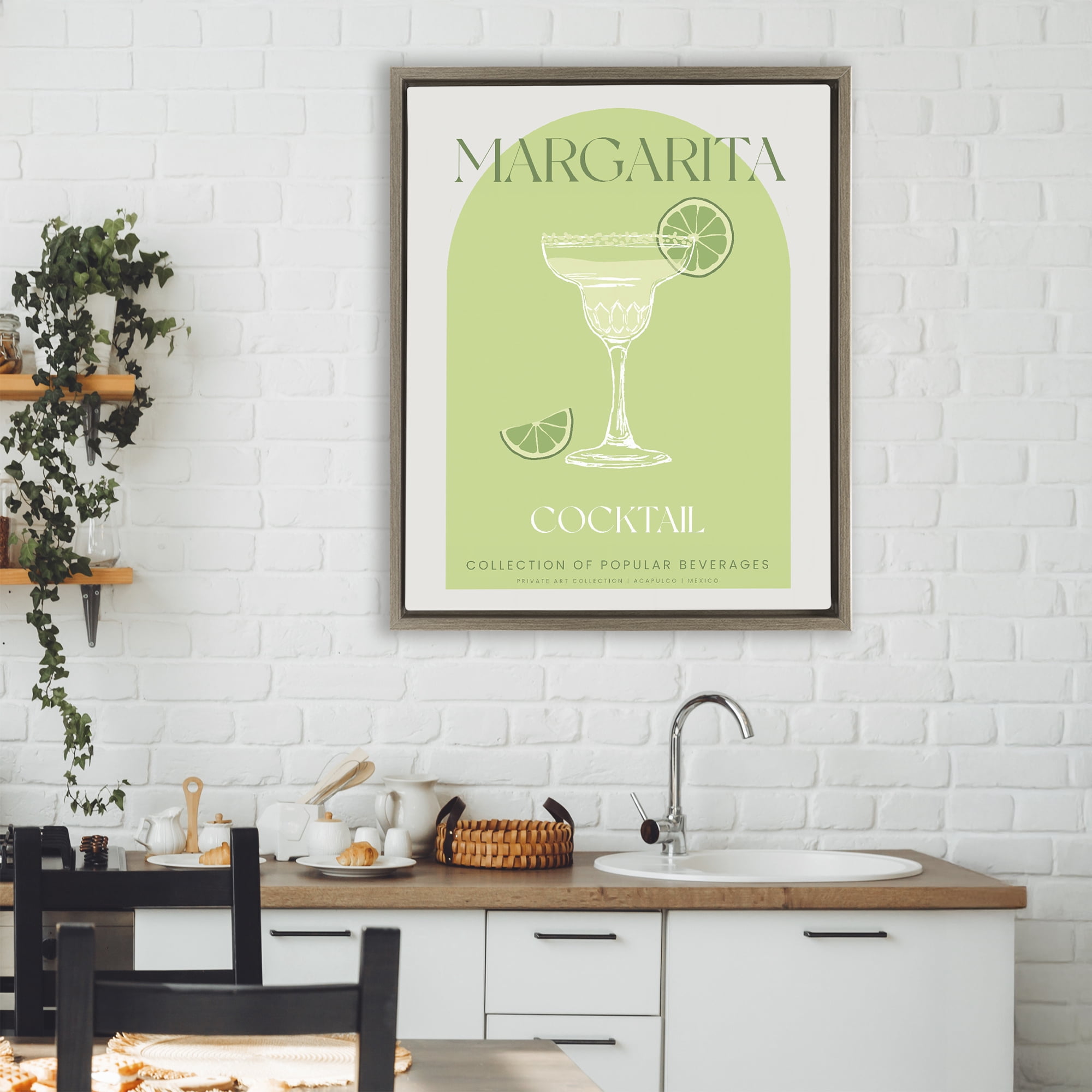 Stylish Retro Margarita Brown Framed Floater Canvas Wall Art, design by Lil' Rue