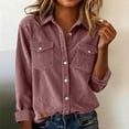 thumbnail image 4 of TKLPEHG Womens Shirts Long Sleeve Corduroy Bottun Up Shirts with Pocket Ladies Tops Solid Color Soft Spring V-Neck Lightweight Shirt (Red,S), 4 of 9
