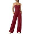 thumbnail image 1 of Jumpsuit for Women, Strapless Waist Cinching Wide Leg, Double-Strap Sleeveless Top, Ruched Waist, Solid Color, 1 of 6