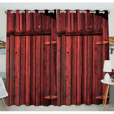 Gckg Old Red Barn Wood Door Window Curtain Kitchen Curtain Size 52