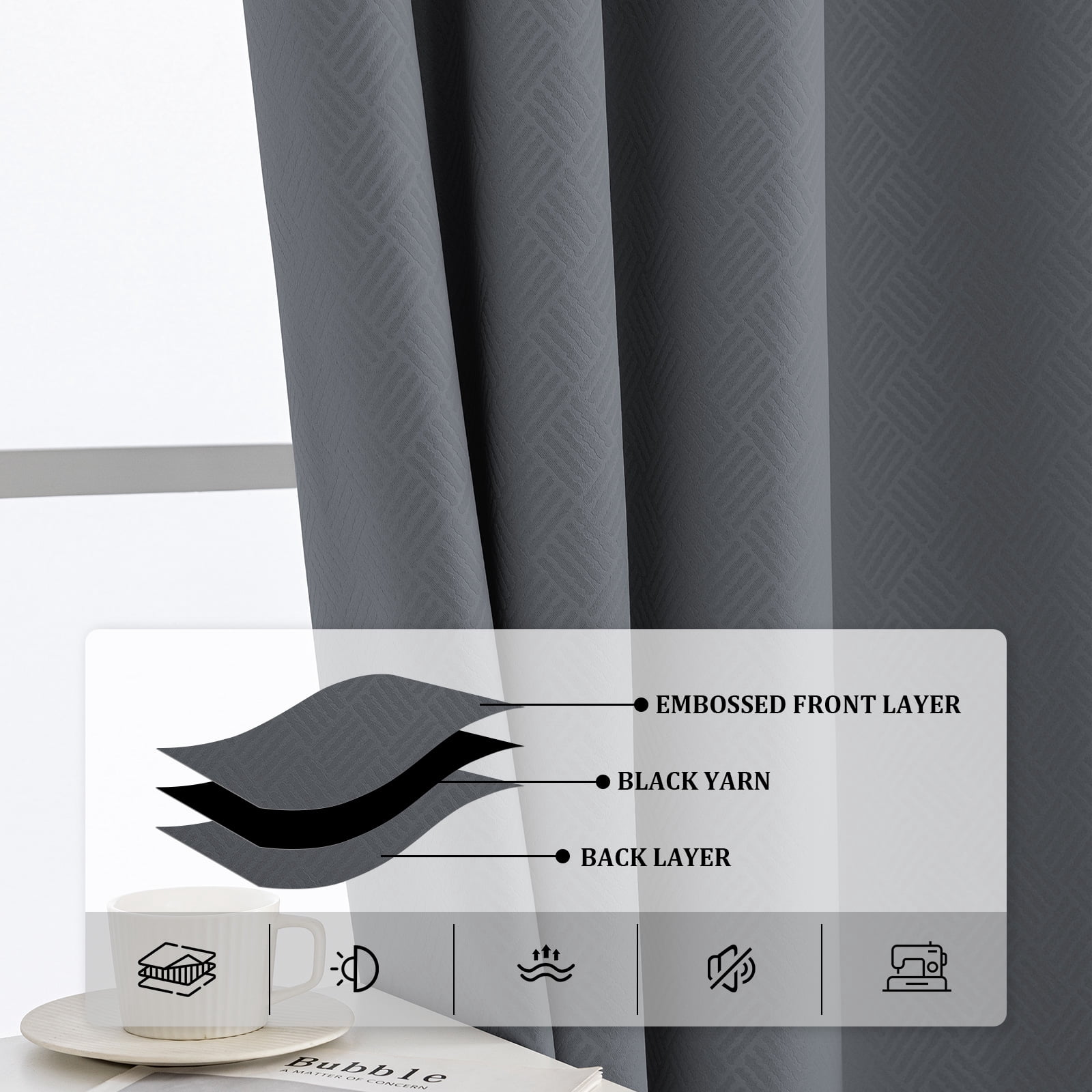 JIATER Blackout Curtains Set of 2 Panels for Bedroom Living Room 42 x 63 in,Thermal Insulated Room Darkening Blackout Curtains with Grommet,Dark Gray