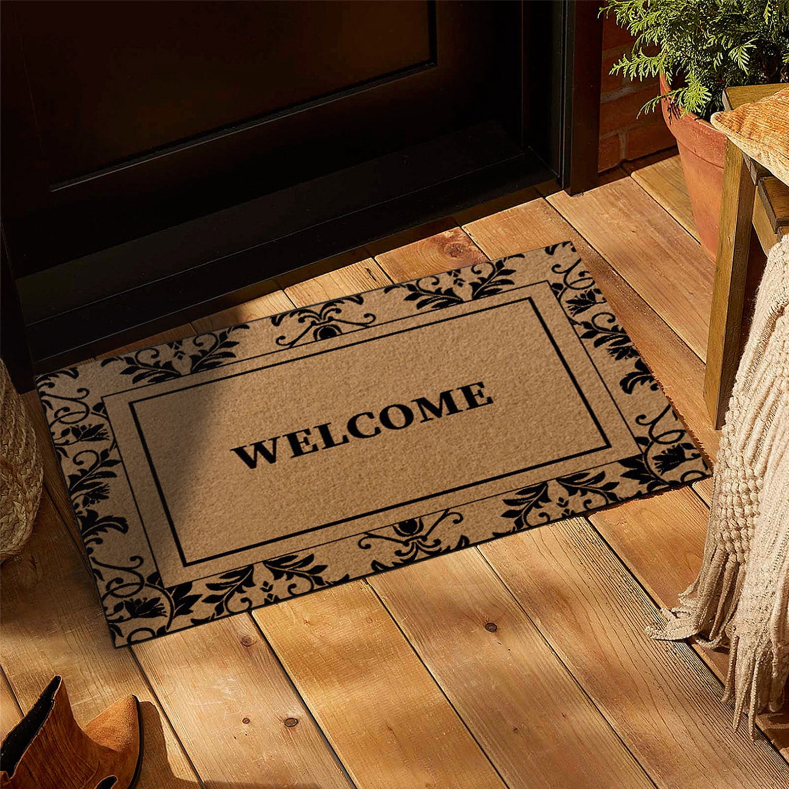 A Welcome Mat Coir Doormat Outdoor Entrance Artificial Fiber Non Slip Front Porch Patio Mat Decorative Heavy Duty Durable Indoor Outdoor Rug Easy Clean Shake Off 27.55X17.7X0.51In