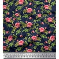 thumbnail image 1 of Soimoi Silk Fabric Leaves & Peony Floral Print Fabric by Yard 42 Inch Wide, 1 of 3
