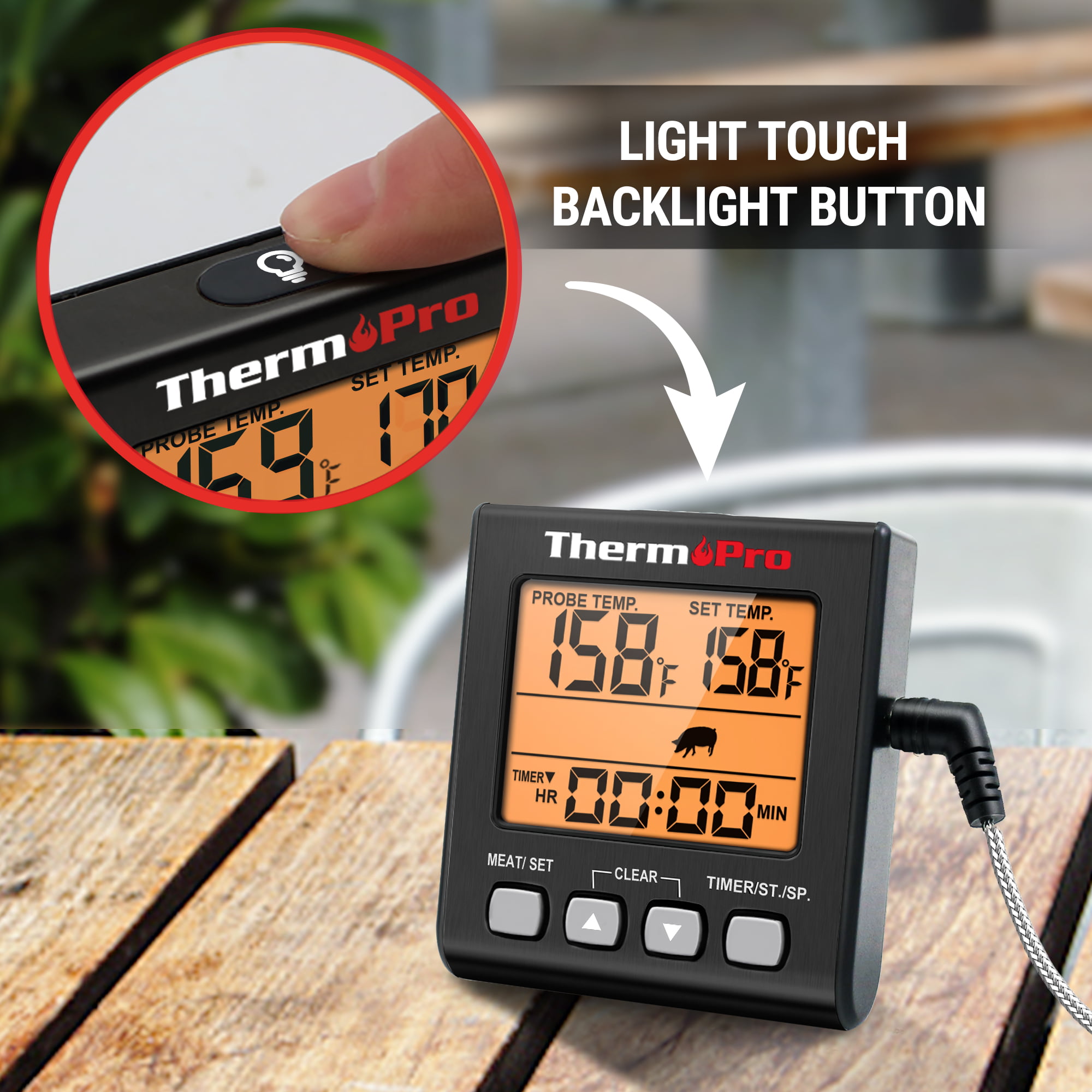 ThermoPro TP16 Digital Stainless Steel Cooking Thermometer for Smoker Oven  Kitchen BBQ Grill Clock Timer with Temperature Probe TP-16 - The Home Depot