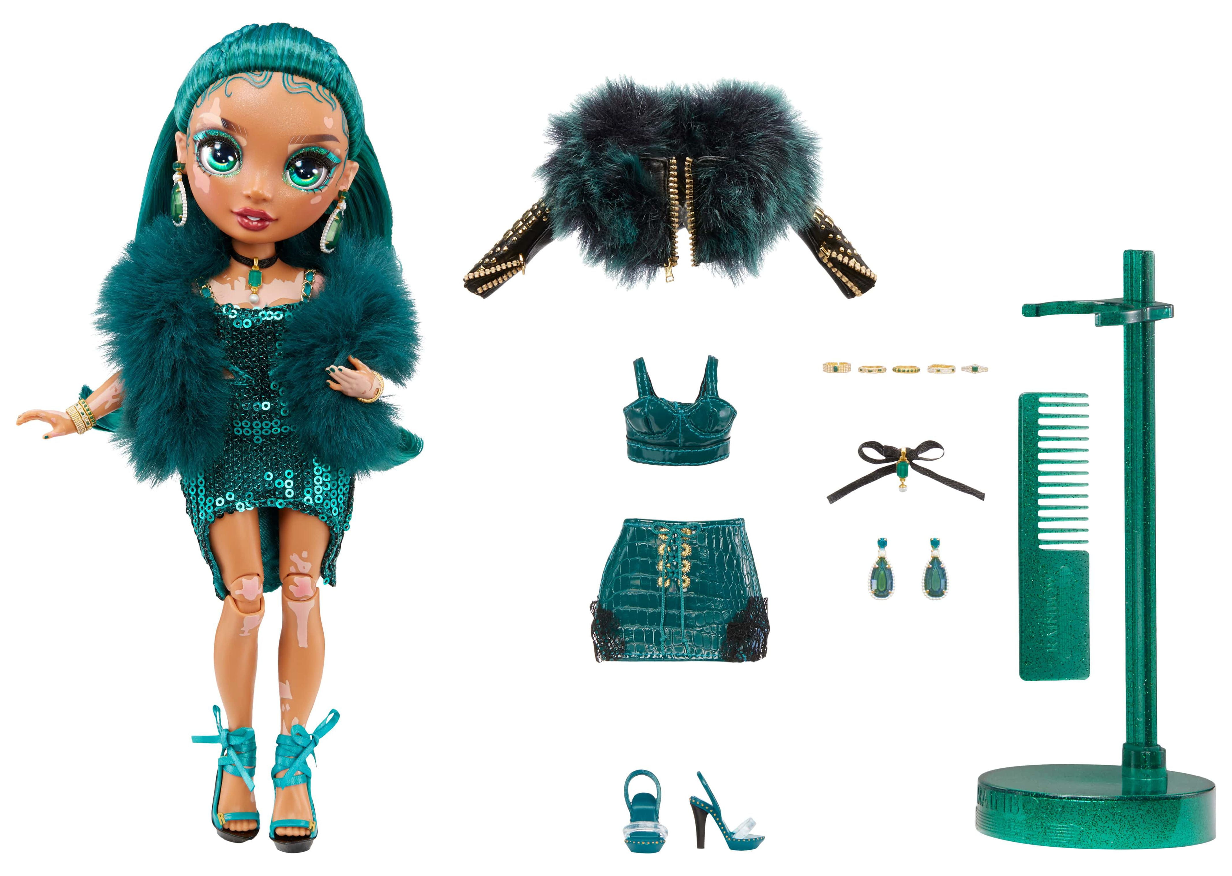 Rainbow High Jewel Richie- Emerald Green Fashion Doll with Vitiligo. 2 Designer Outfits to Mix & Match with Accessories, Great Gift for Kids 6-12 Years Old and Collectors