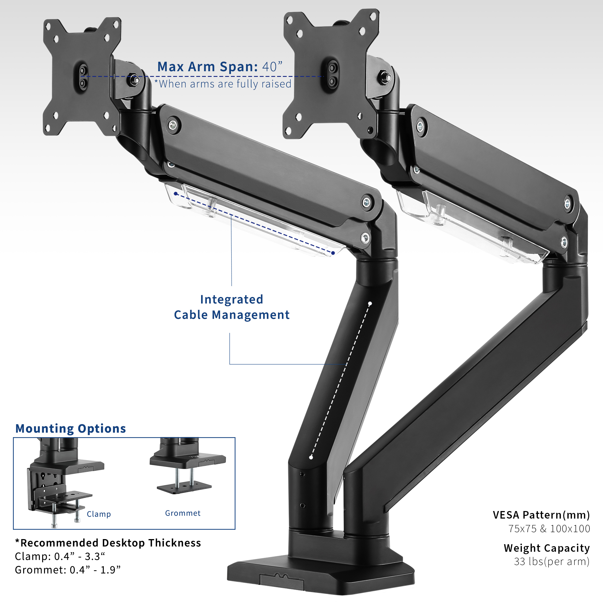 VIVO Dual Monitor Counterbalance Desk Mount, Fits Ultrawide Screens up to 38"