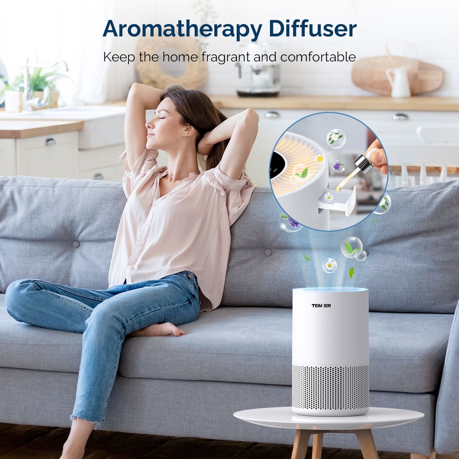 Air Purifier For Home And Bedroom With Aromatherapy, H13 True Air Purifier Cleaner For Bedroom With Night Light, 3 Fan Speed, Sleeping Mode, White
