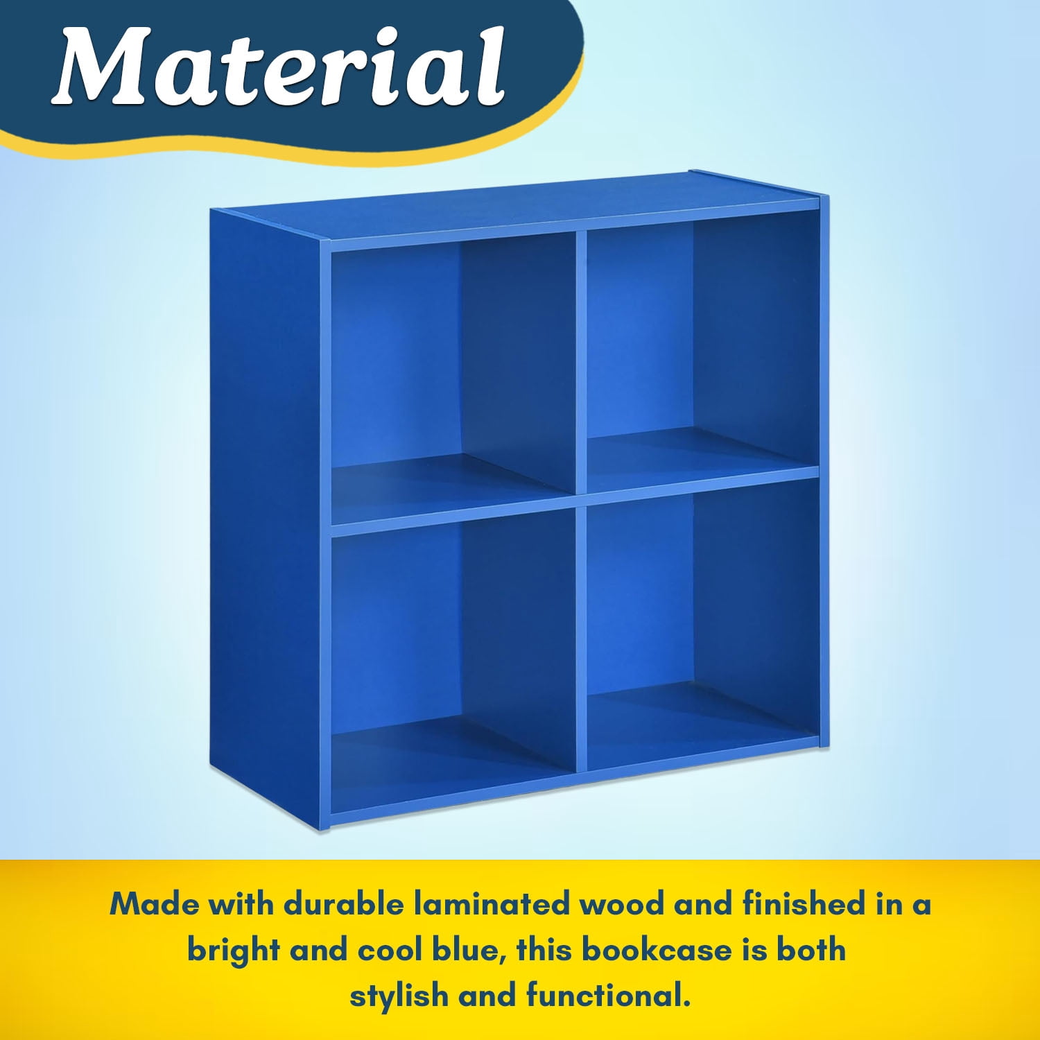 Kings Brand Furniture - 4 Cube Storage Organizer Book Shelf, Toy Storage Organizer for Playroom, Bedroom, Nursery School, Blue