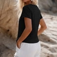 thumbnail image 4 of DLIDG Cotton Linen Tops fort Women Button Down V Neck Short Sleeve Waistcoat Shirts Dressy Casual Tunic Shirts Trendy Gauze Vest Blouse Lightweight Blouse Business Vacation Casual Outfits Black L, 4 of 5