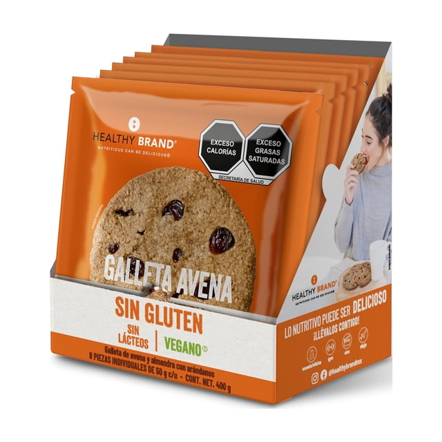 Healthy Brand | Caja de Galletas de Avena y Arandanos Veganas con 8 pz de 50g c/u