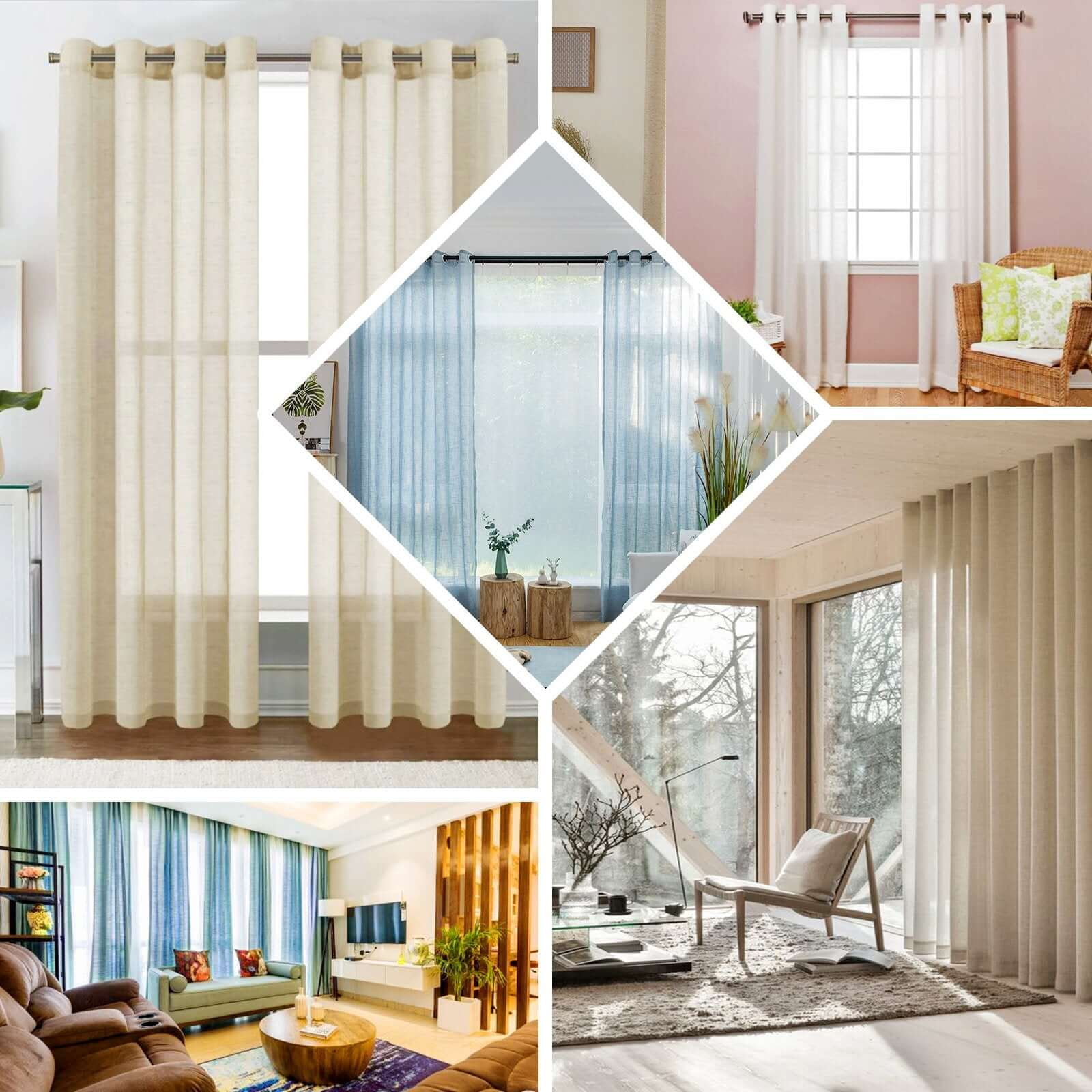 Efavormart Pack of 2 52"x64" Rose Gold Faux Linen Curtains, Semi Sheer Curtain Panels with Chrome Grommet for Living Room Home Decor Window Privacy Linen Textured Drapes