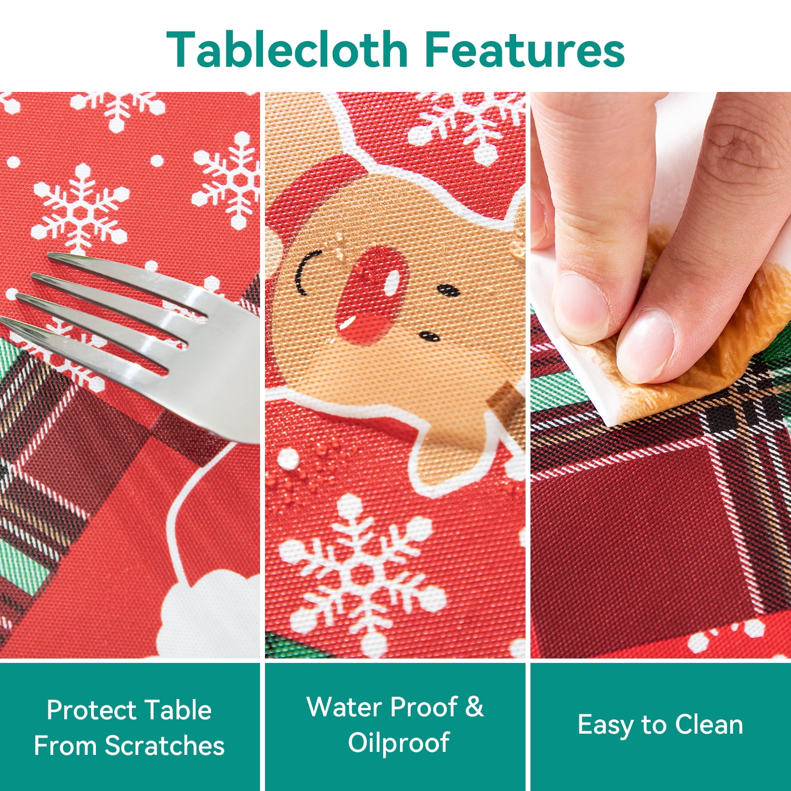 Ray Star Christmas Tablecloth 52x90 inch Vinyl Tablecloths with Flennal Backing Halloween Table Cloth
