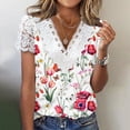 thumbnail image 1 of Blusas elegantes con cuello en V Pantalones cortos de encaje Camiseta de manga Trabajo de oficina informal Top básico suelto FLhrweasw Nuevo, 1 of 9