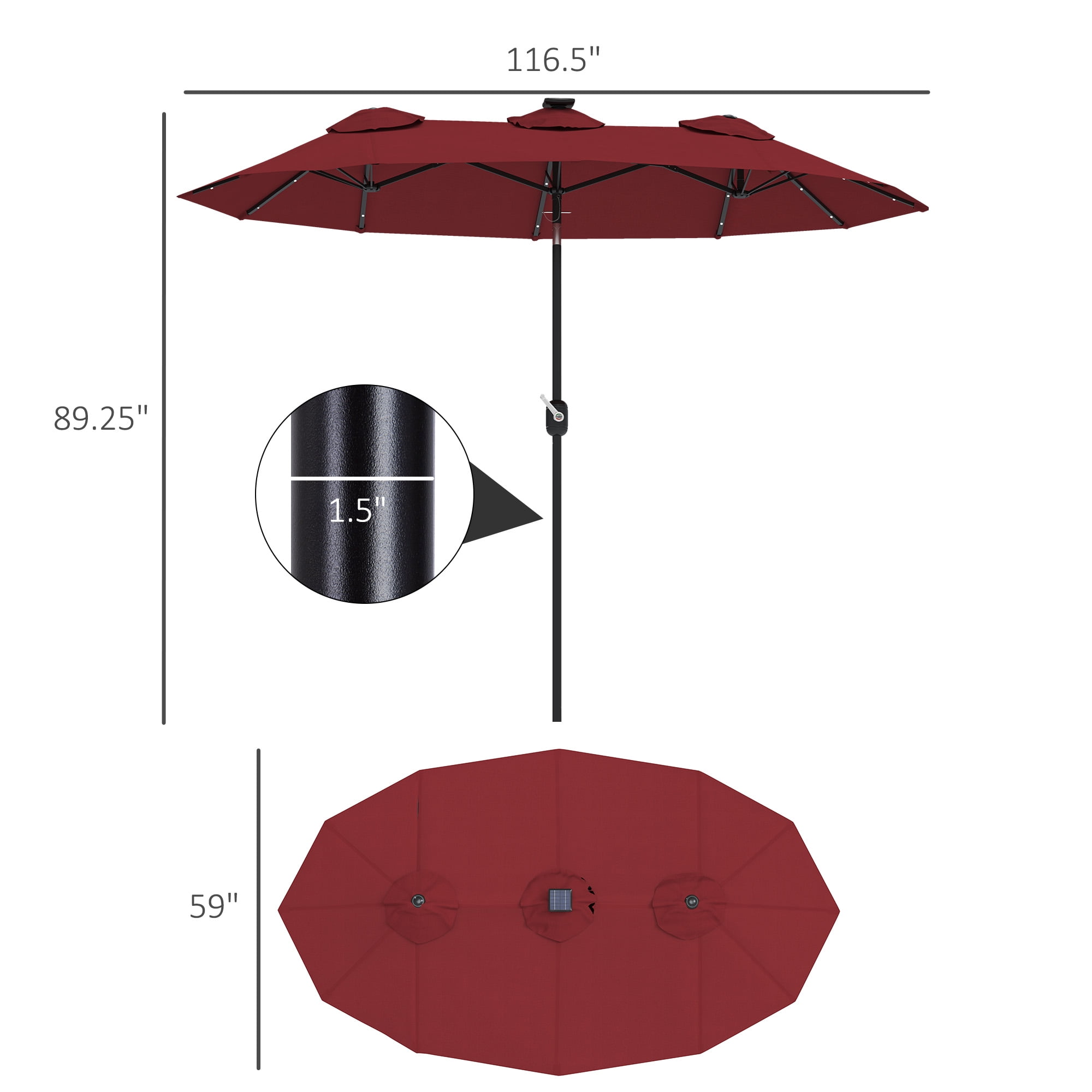 Outsunny 9.7' Double-sided Patio Umbrella with 3 Air Vents, Tilt and Crank, Outdoor Umbrella, Red